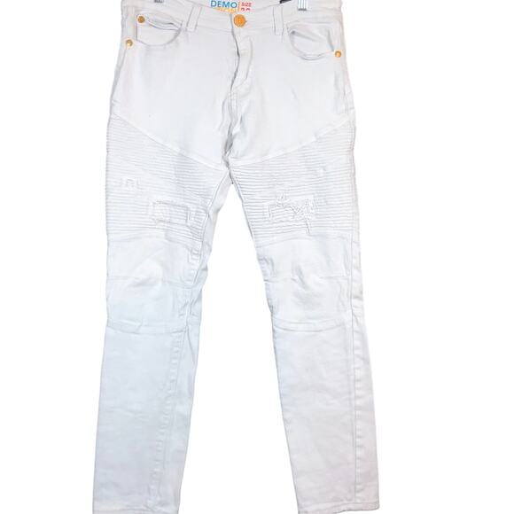 Demolition Mens Jeans White Moto Straight Distressed Premium Denim Y2K 32x30 - Picture 1 of 12